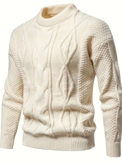 Men's Thick Knit Sweater with Jacquard Pattern