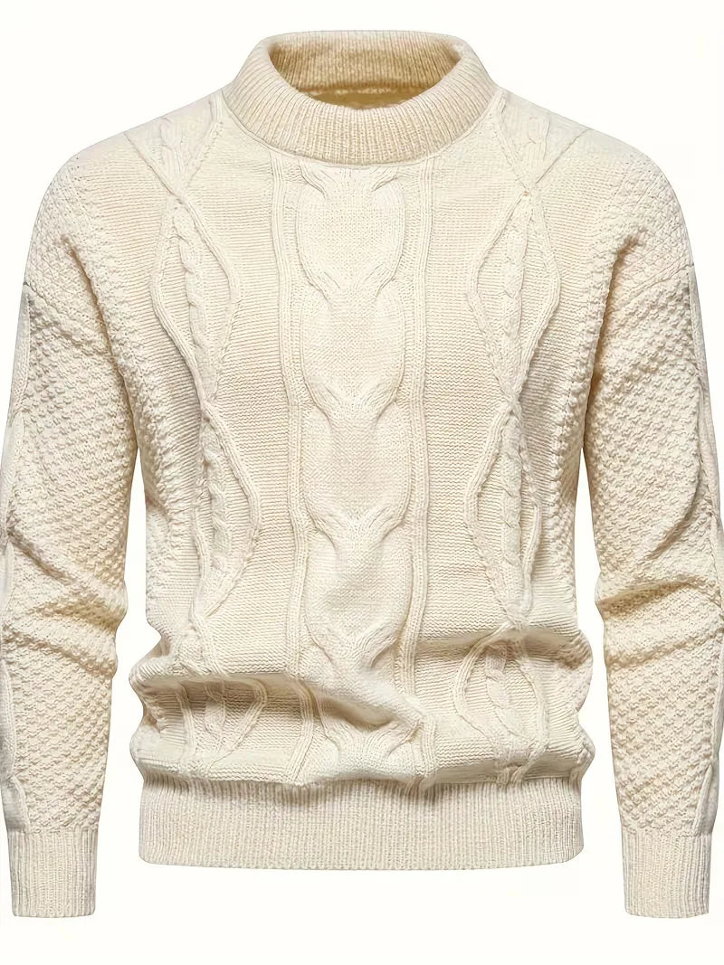 Men's Thick Knit Sweater with Jacquard Pattern