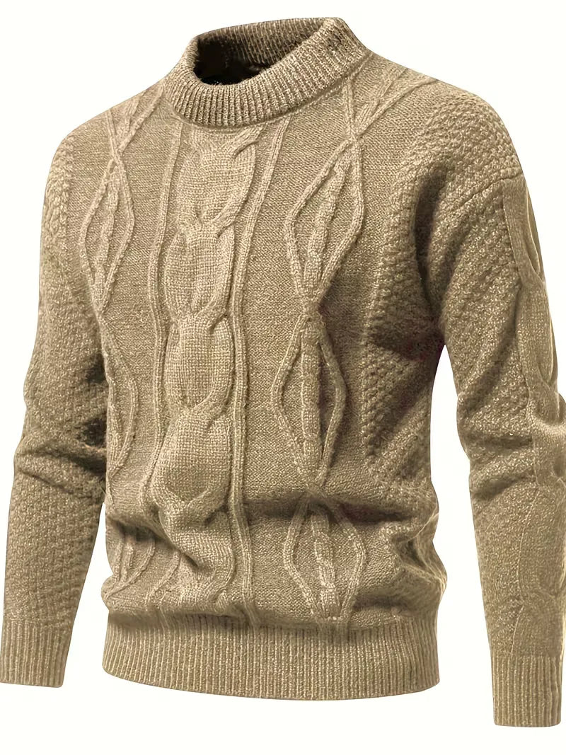Men's Thick Knit Sweater with Jacquard Pattern