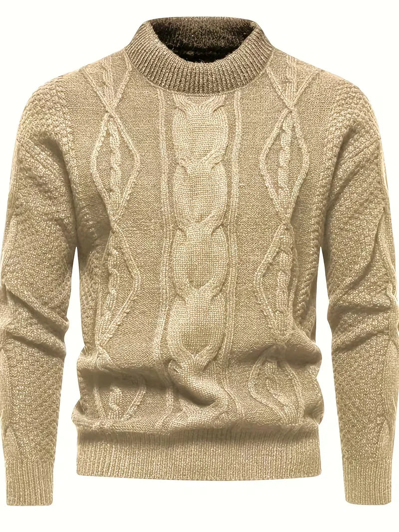 Men's Thick Knit Sweater with Jacquard Pattern