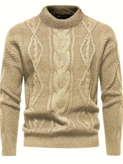 Men's Thick Knit Sweater with Jacquard Pattern