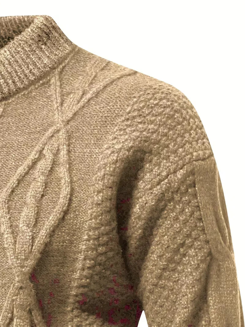 Men's Thick Knit Sweater with Jacquard Pattern