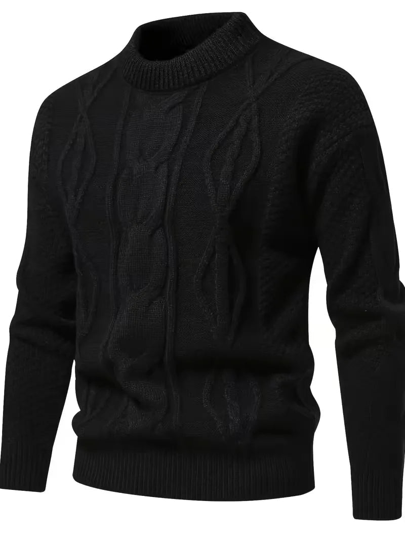 Men's Thick Knit Sweater with Jacquard Pattern