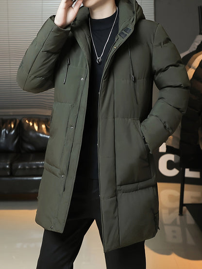 Men's Thick Padded Winter Jacket with Hood and Pockets
