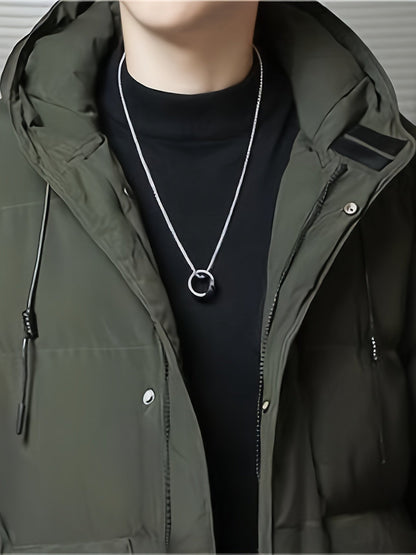 Men's Thick Padded Winter Jacket with Hood and Pockets