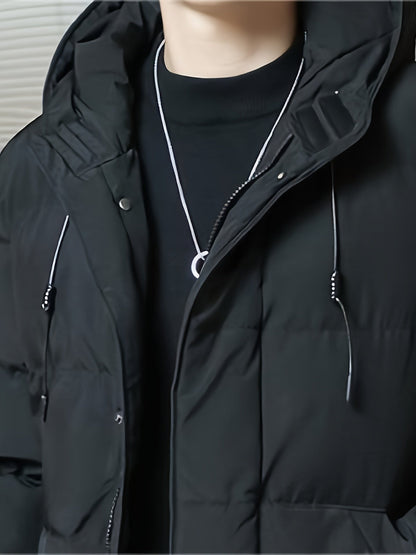 Men's Thick Padded Winter Jacket with Hood and Pockets