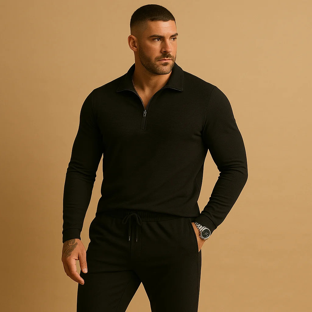 Men's Tracksuit with Zipper and Tapered Pants