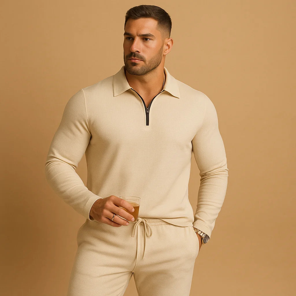 Men's Tracksuit with Zipper and Tapered Pants