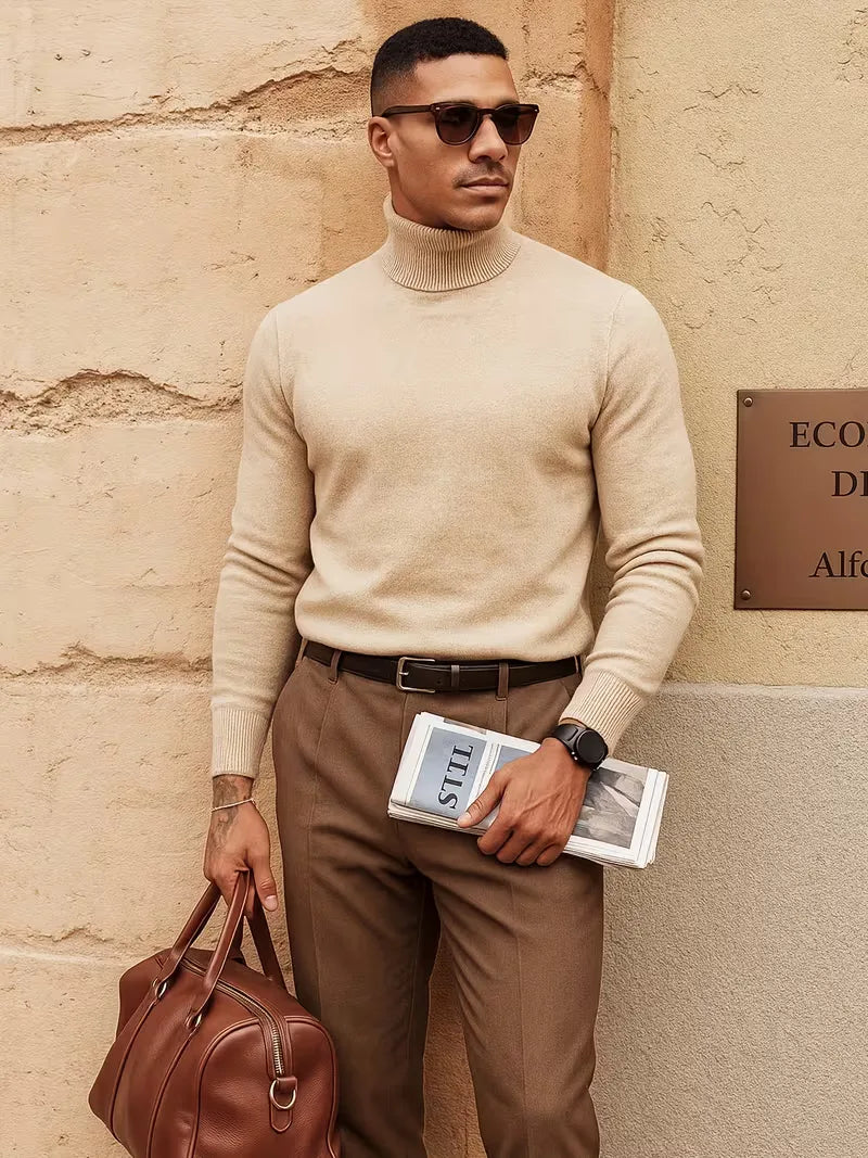 Men's Turtleneck Sweater - Long Sleeve Casual Knit Top