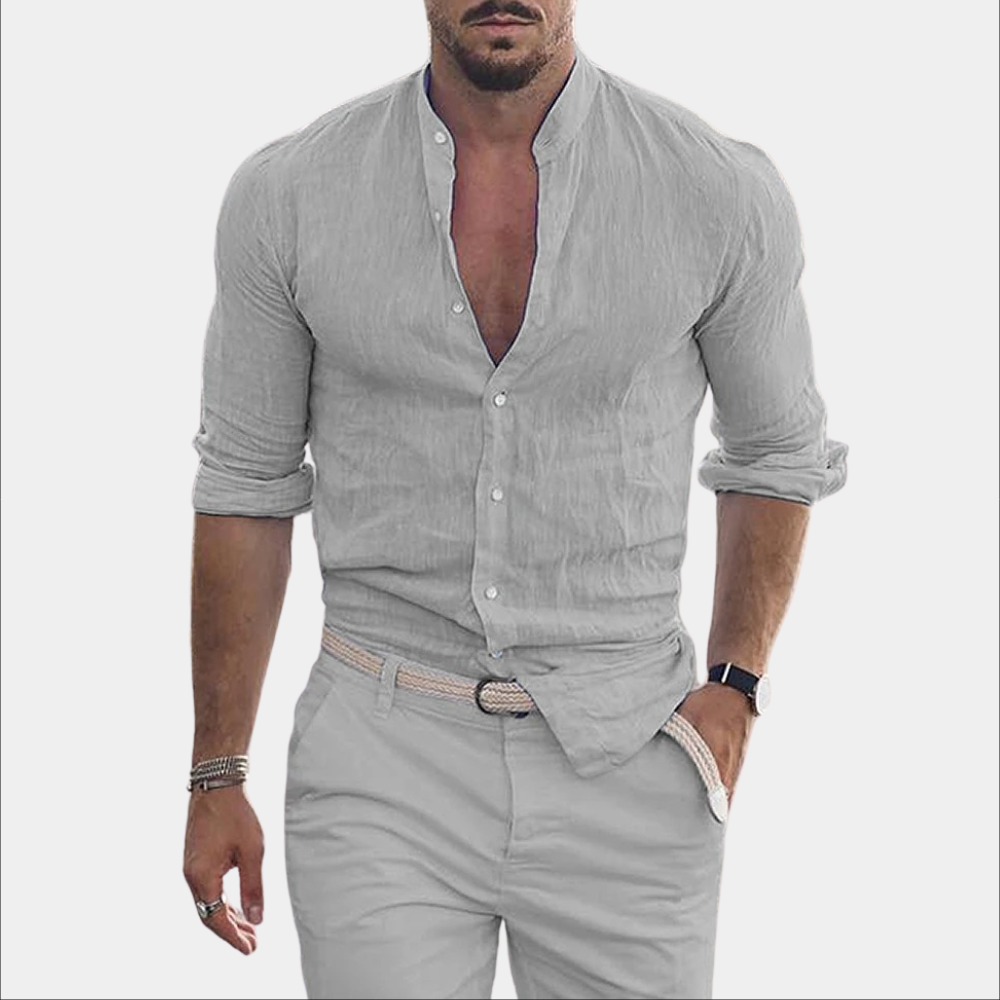 Men's V-Neck Button-Down Shirt