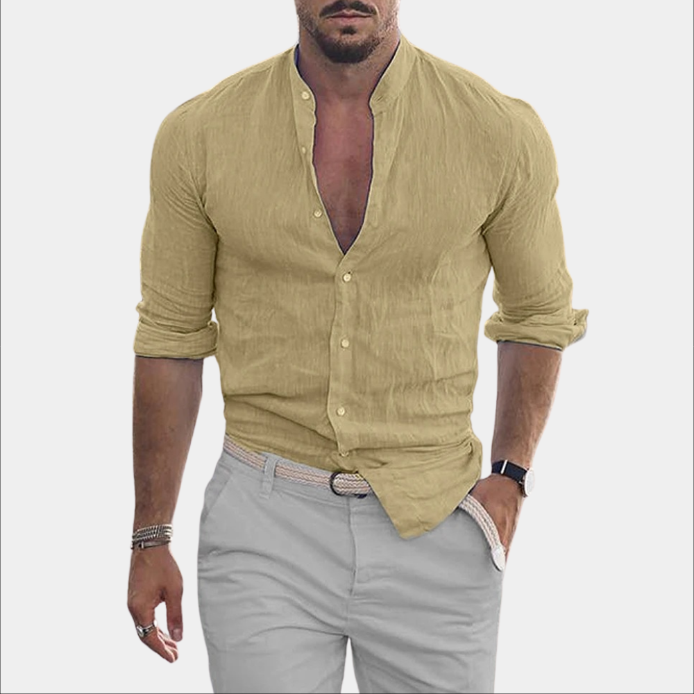 Men's V-Neck Button-Down Shirt