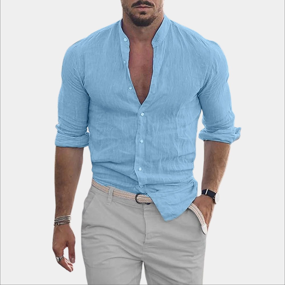 Men's V-Neck Button-Down Shirt