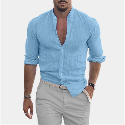Men's V-Neck Button-Down Shirt