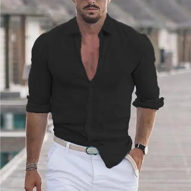 Men's V-Neck Button-Down Shirt