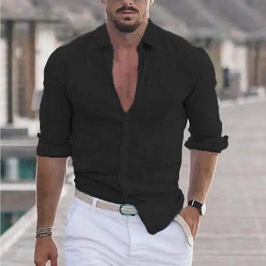 Men's V-Neck Button-Down Shirt