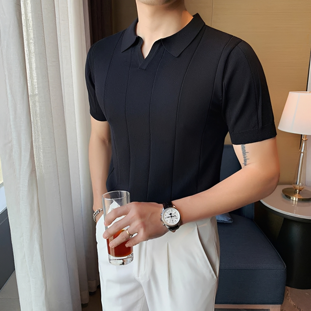 Men's V-Neck Polo Shirt - Classic Short Sleeve Casual Top