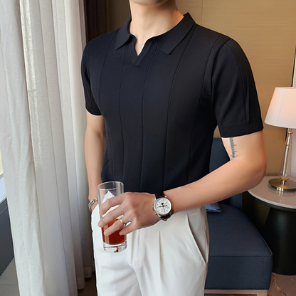 Men's V-Neck Polo Shirt - Classic Short Sleeve Casual Top
