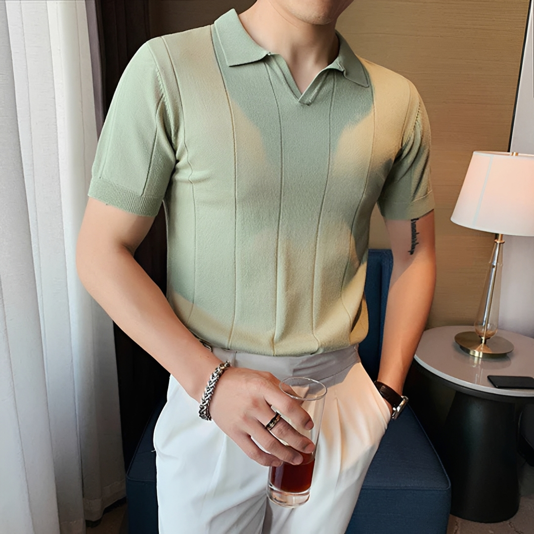 Men's V-Neck Polo Shirt - Classic Short Sleeve Casual Top
