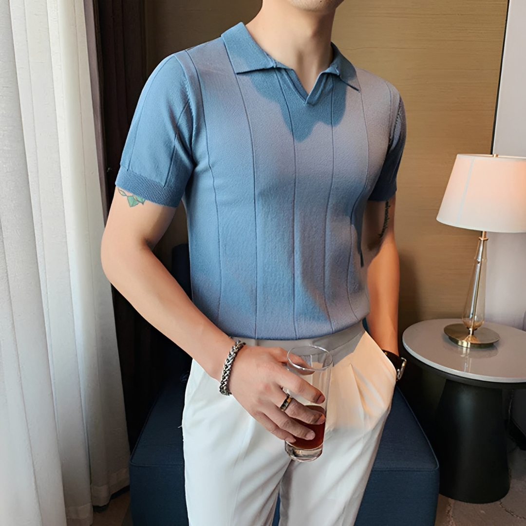 Men's V-Neck Polo Shirt - Classic Short Sleeve Casual Top
