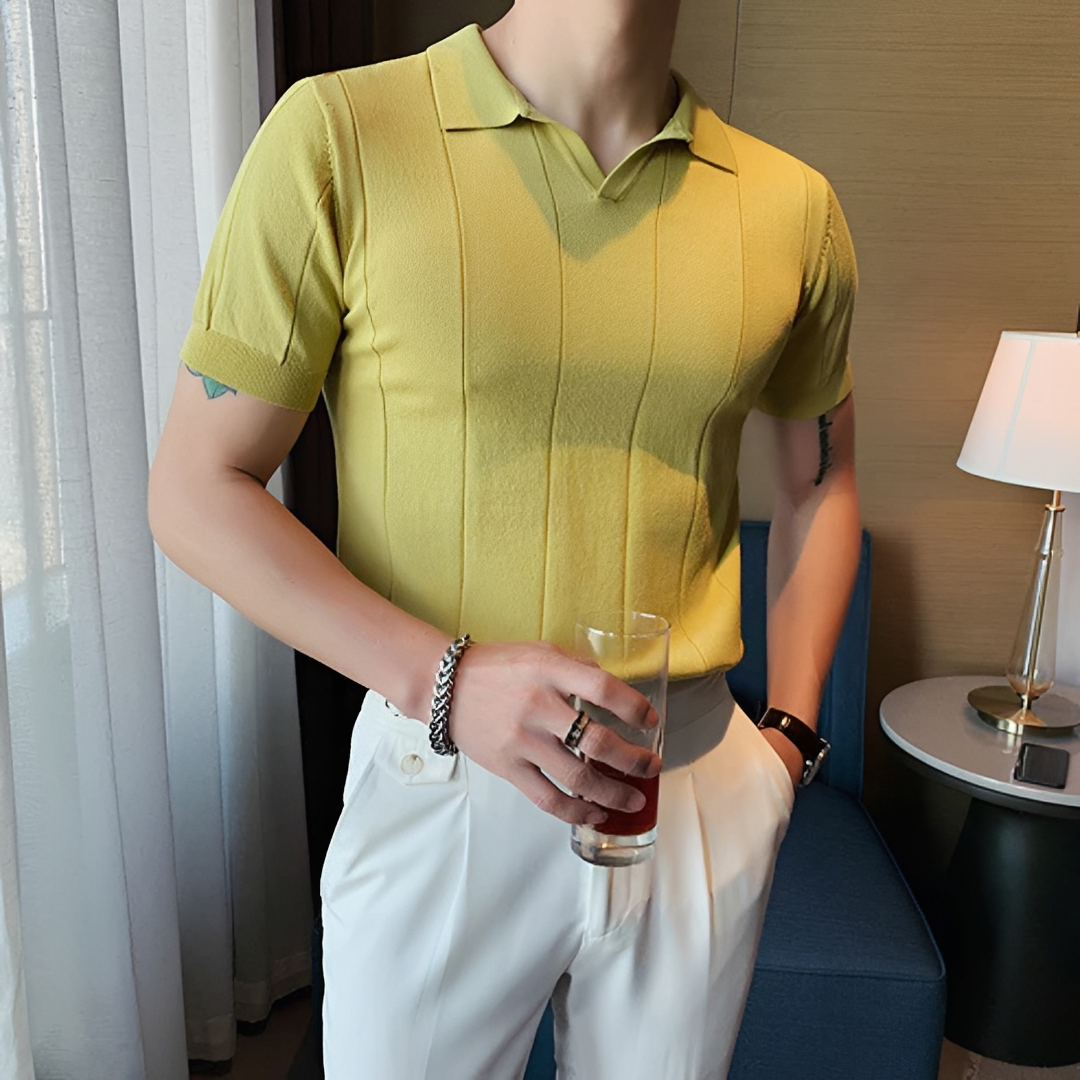 Men's V-Neck Polo Shirt - Classic Short Sleeve Casual Top