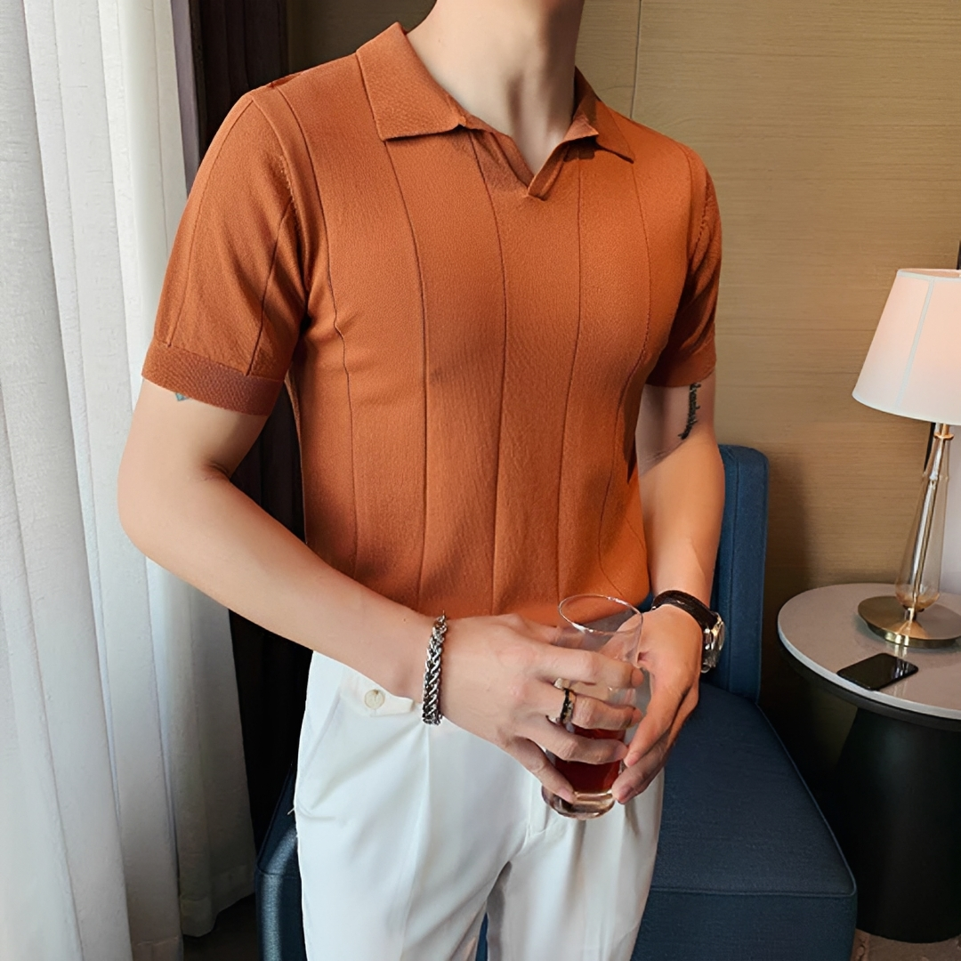 Men's V-Neck Polo Shirt - Classic Short Sleeve Casual Top