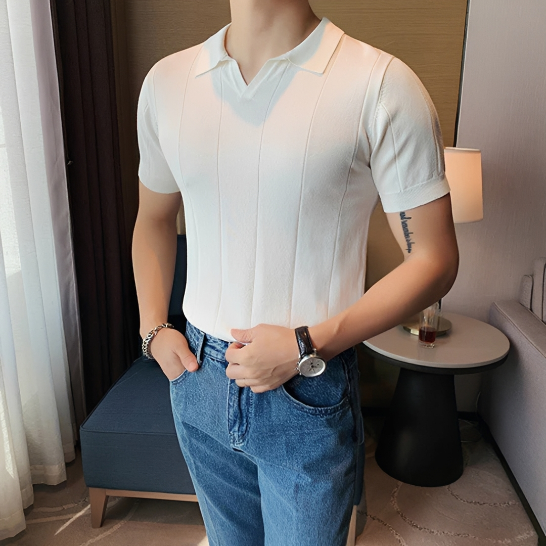 Men's V-Neck Polo Shirt - Classic Short Sleeve Casual Top