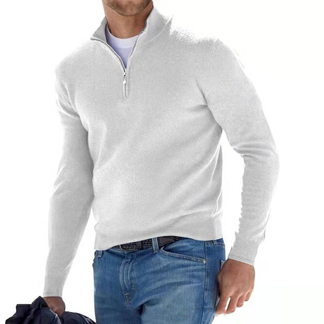 Men's V-Neck Sweater with Zipper Detail