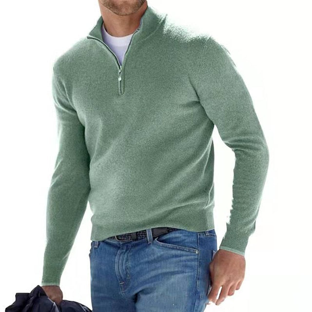 Men's V-Neck Sweater with Zipper Detail