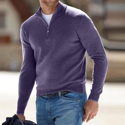 Men's V-Neck Sweater with Zipper Detail