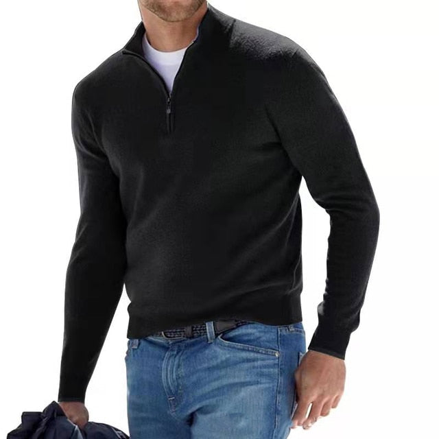 Men's V-Neck Sweater with Zipper Detail