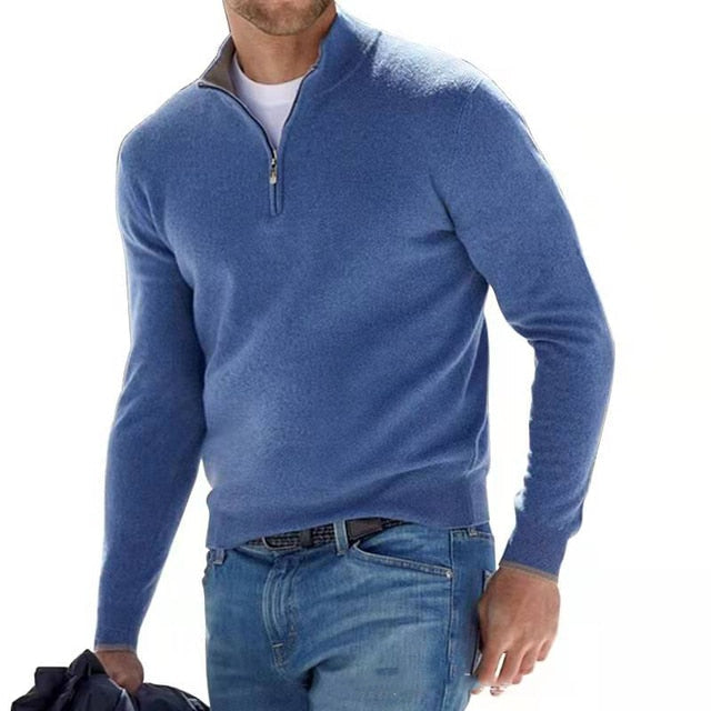 Men's V-Neck Sweater with Zipper Detail