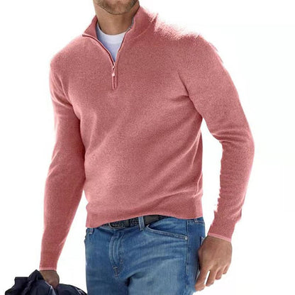 Men's V-Neck Sweater with Zipper Detail