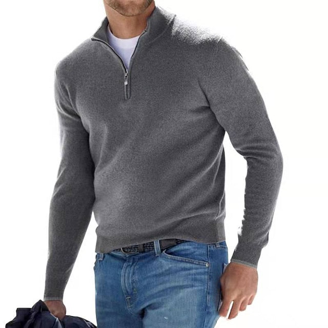 Men's V-Neck Sweater with Zipper Detail