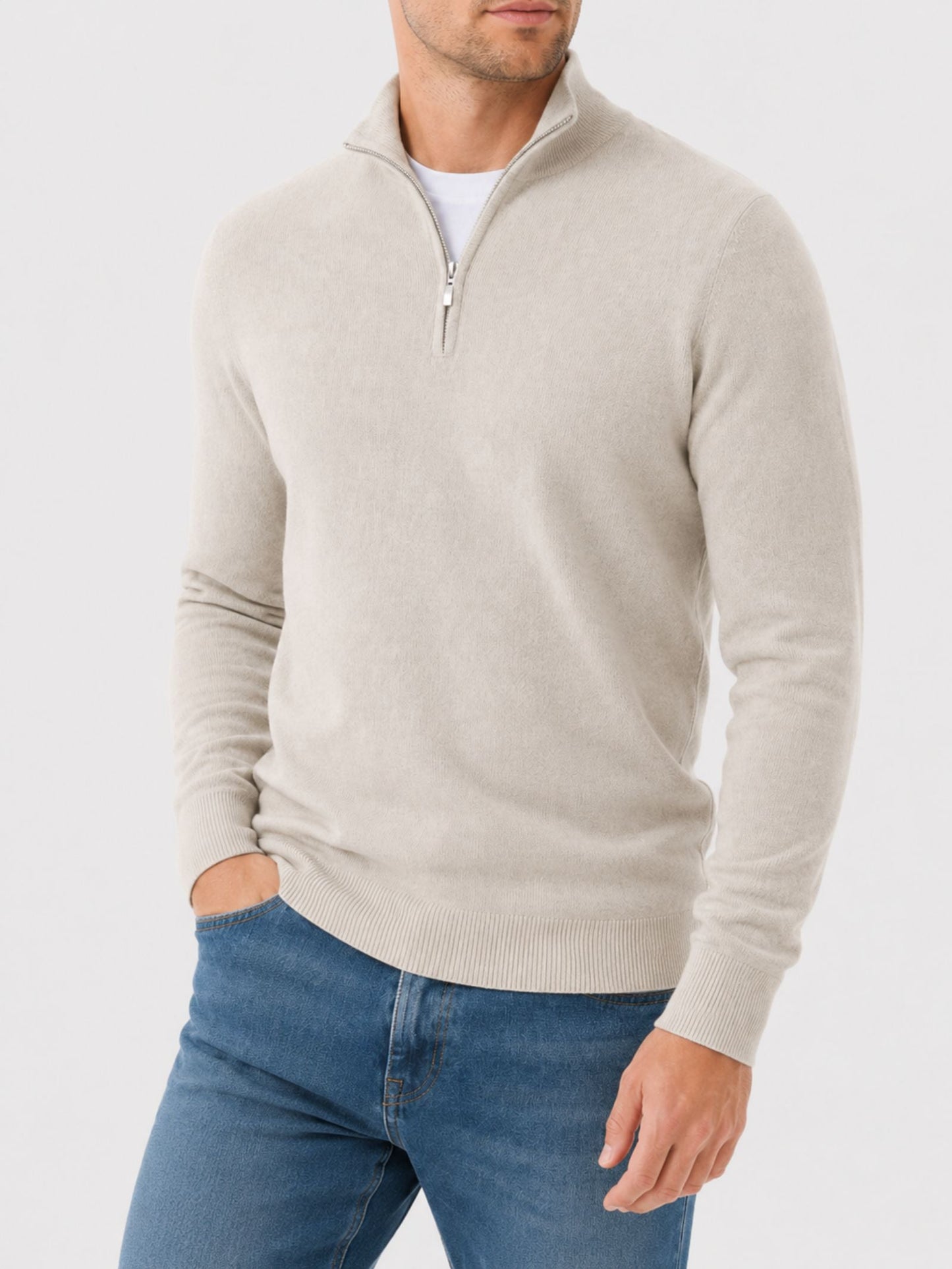 Men's V-Neck Sweater with Zipper Detail