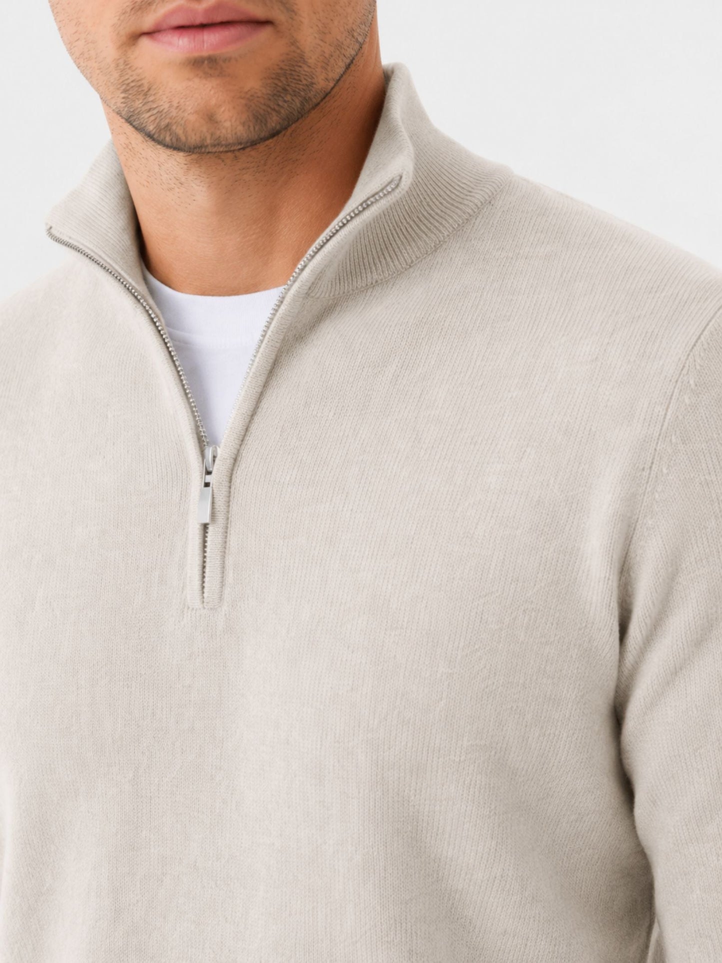Men's V-Neck Sweater with Zipper Detail
