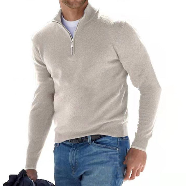 Men's V-Neck Sweater with Zipper Detail
