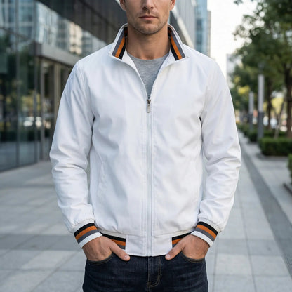 Men's Varsity Bomber Jacket with Striped Sleeves