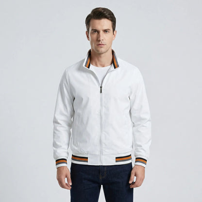Men's Varsity Bomber Jacket with Striped Sleeves