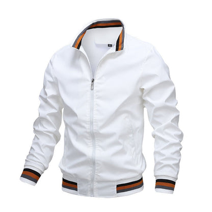 Men's Varsity Bomber Jacket with Striped Sleeves