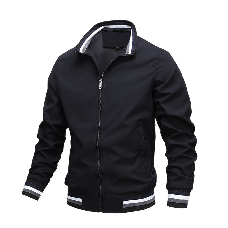 Men's Varsity Bomber Jacket with Striped Sleeves