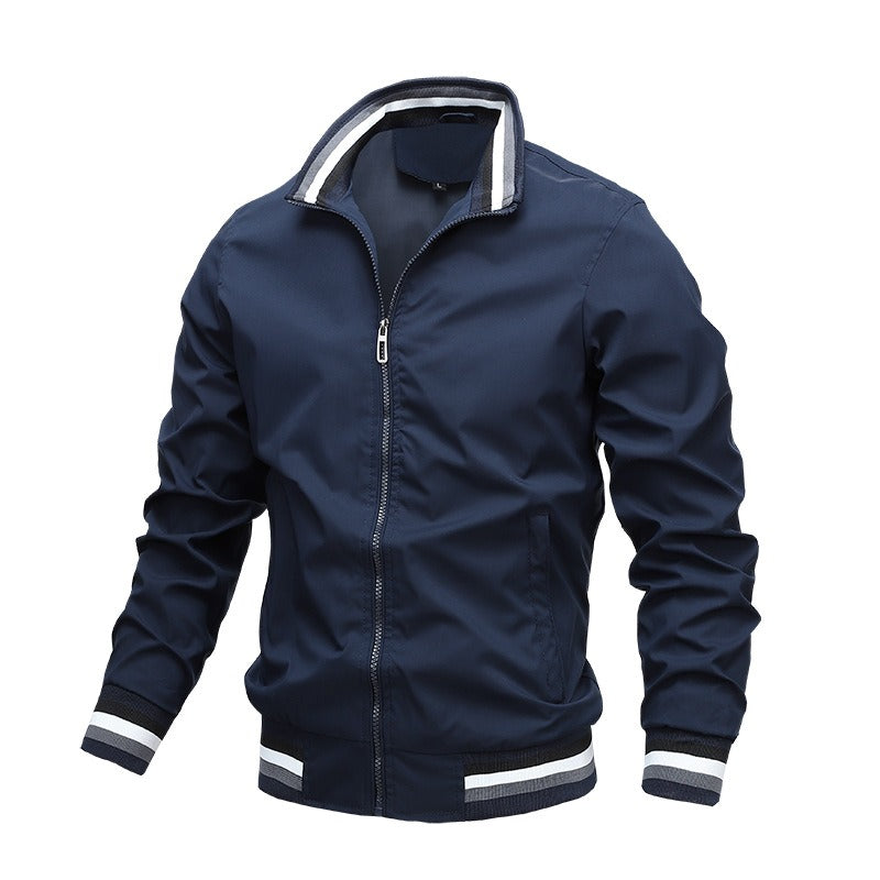 Men's Varsity Bomber Jacket with Striped Sleeves