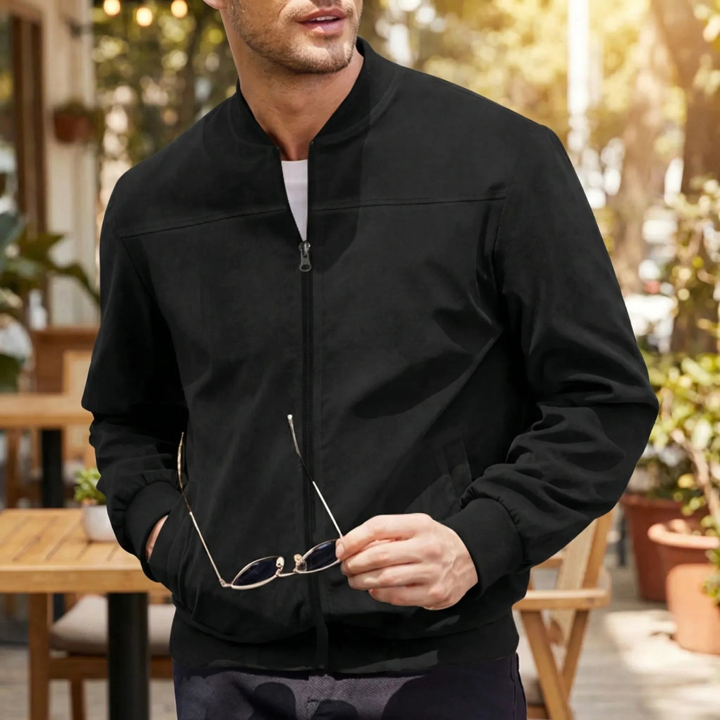 Men's Velvet Bomber Jacket with Zipper