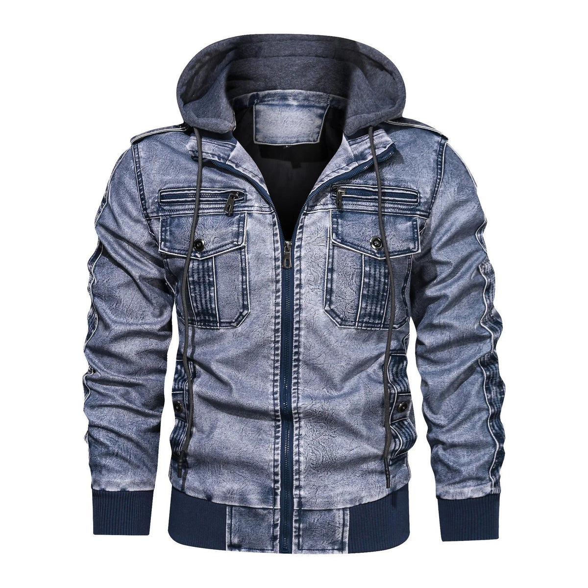 Men's Vintage PU Leather Winter Coat with Hood