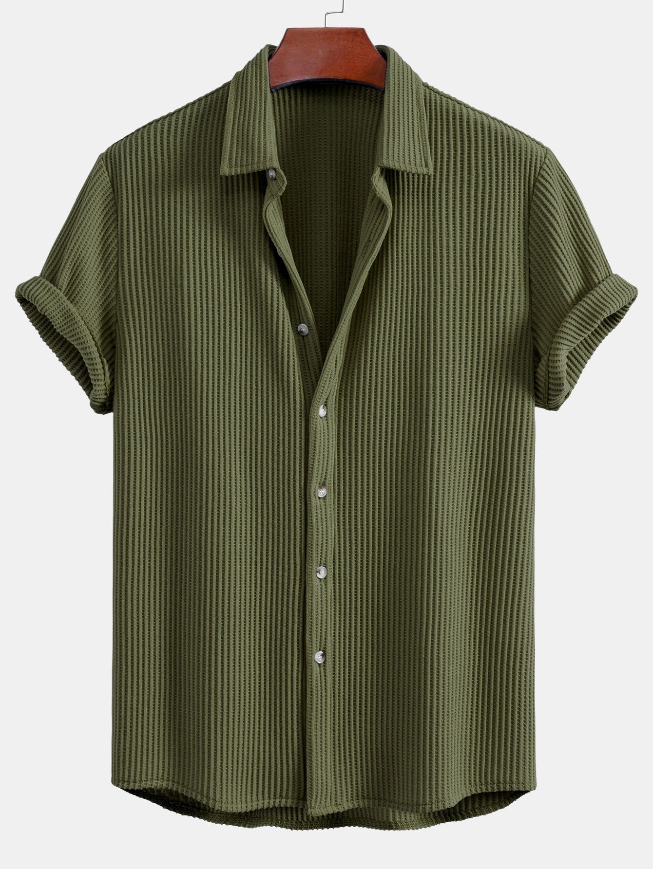 Men's Waffle Button-Up Shirt for Casual Wear