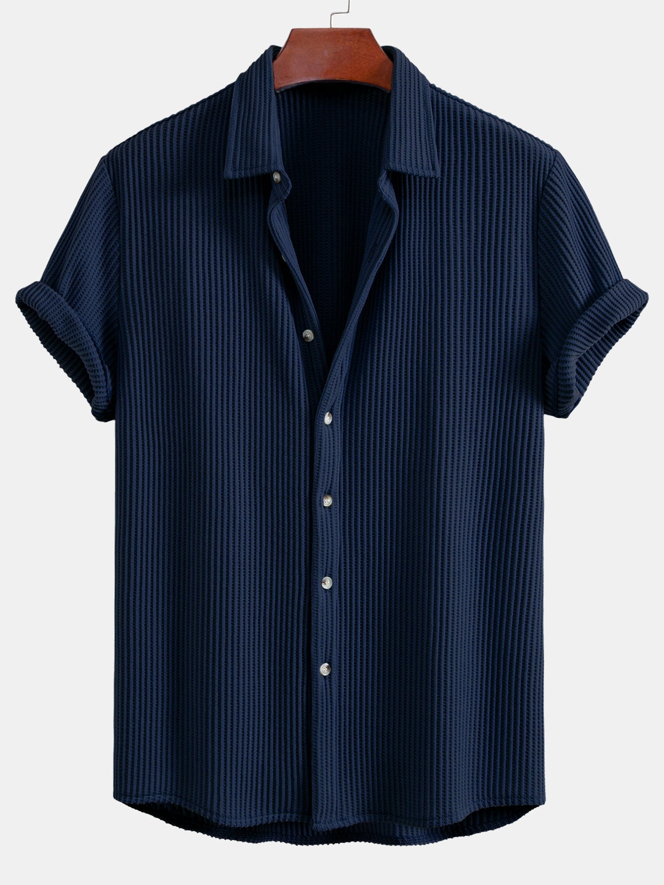 Men's Waffle Button-Up Shirt for Casual Wear