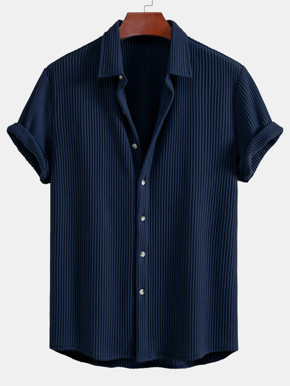 Men's Waffle Button-Up Shirt for Casual Wear
