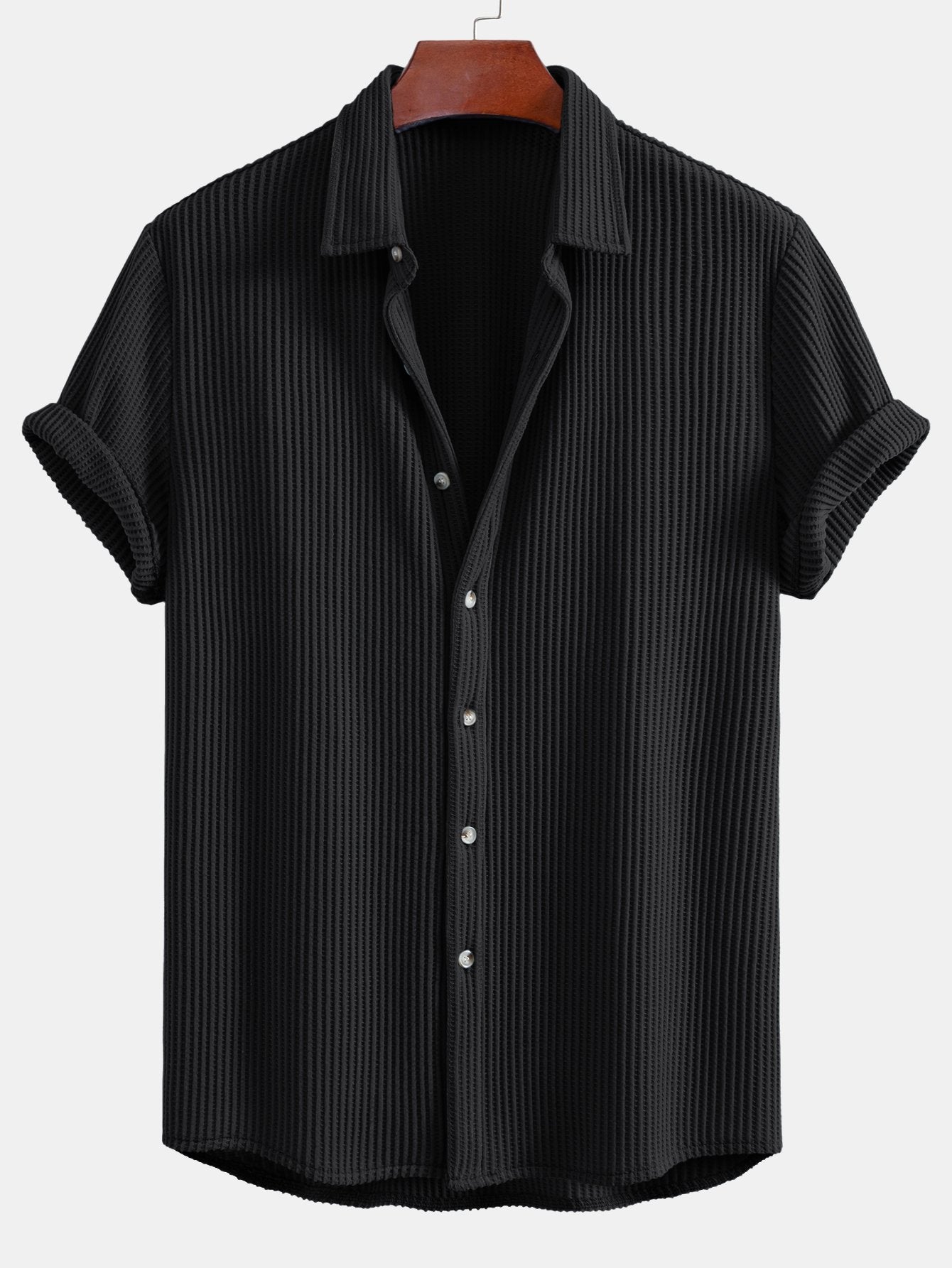 Men's Waffle Button-Up Shirt for Casual Wear