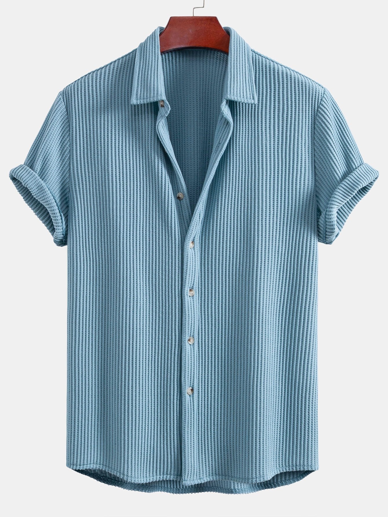 Men's Waffle Button-Up Shirt for Casual Wear