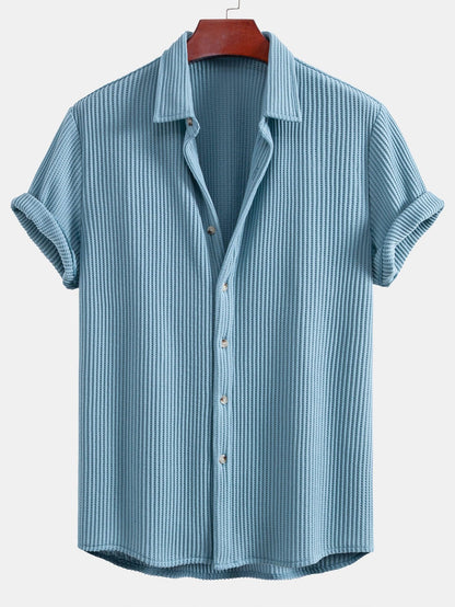 Men's Waffle Button-Up Shirt for Casual Wear