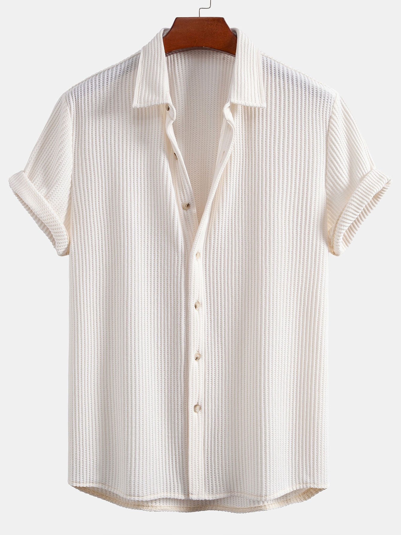 Men's Waffle Button-Up Shirt for Casual Wear